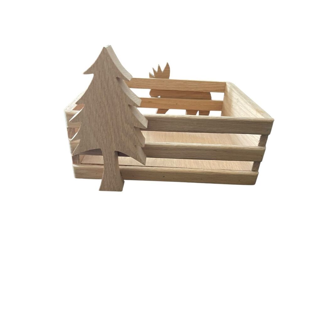 Hand Crafted by Ken Lovel Christmas Tree Decorative Wooden Storage Crate Box